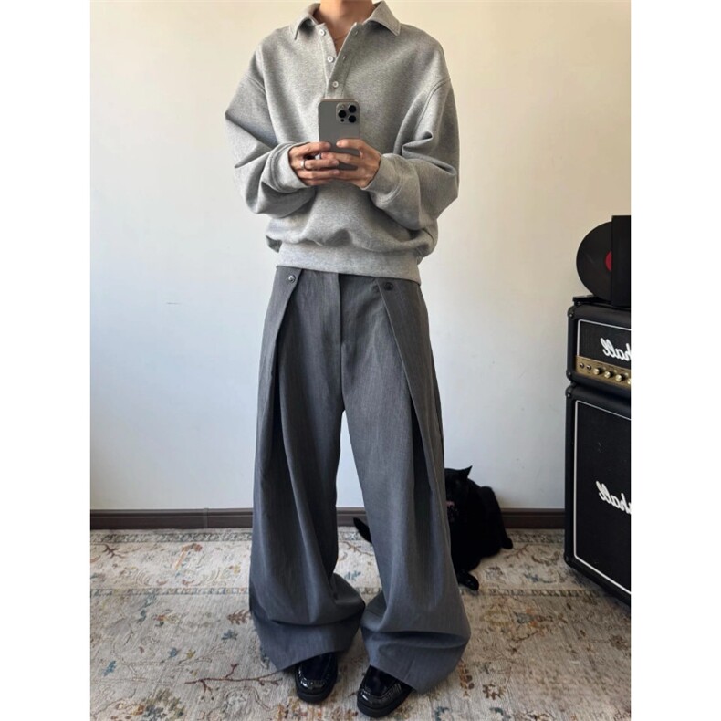 条纹TR混纺直筒微阔A字西裤cleanfit老钱垂感阔腿宽松休闲裤,男装西裤,星座506A
