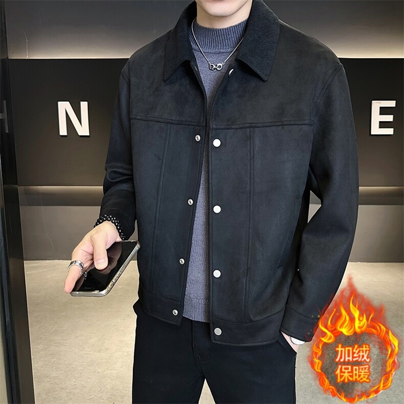 JK903R-P145 2025秋冬时尚男士麂皮绒痞帅青年外套加绒加厚夹克衫图片