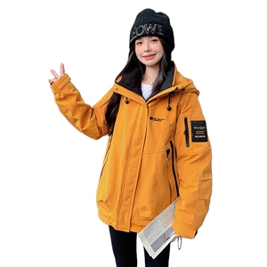 黄色工装风连帽羽绒服女2025冬季超好看韩系户外白鸭绒冲锋衣外套图片