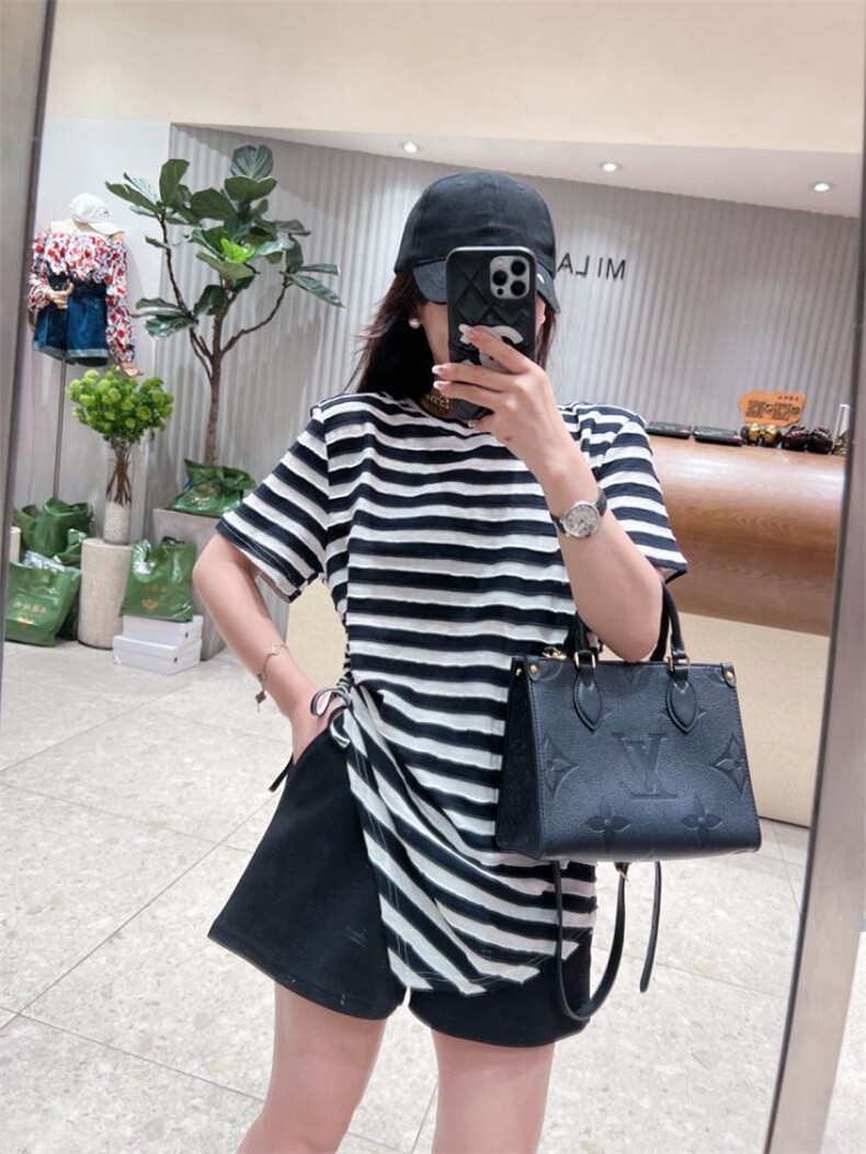 夏季新款条纹不规则抽绳短袖，其它，AT(2F)