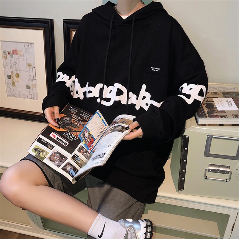 【】A003-HW3105-P55新款时尚英文字母印花连帽卫衣女模1,男装卫衣,电商A003
