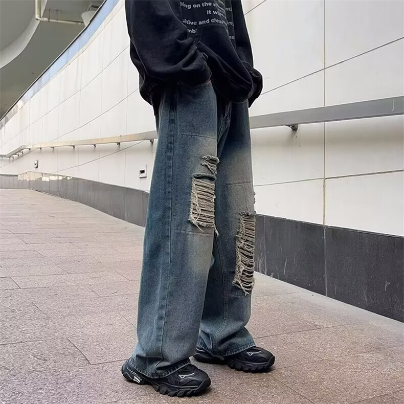 美式高街春季季破洞补丁牛仔裤男NK252-P45,男装牛仔裤,星座1109-3