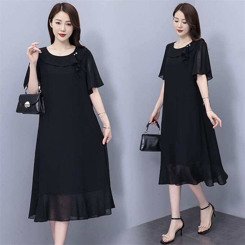 （现货）大码女装胖mm雪纺连衣裙夏加肥加大显瘦胖减龄中长款裙子，女装连衣裙，深妍伊美