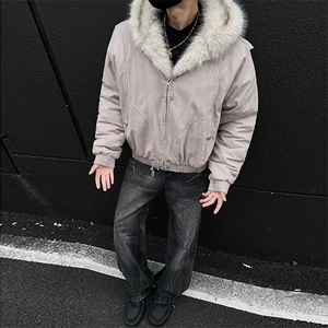 现货高品质美式高街冬季重磅硬挺短款座山雕毛领棉衣男女加厚外套图片
