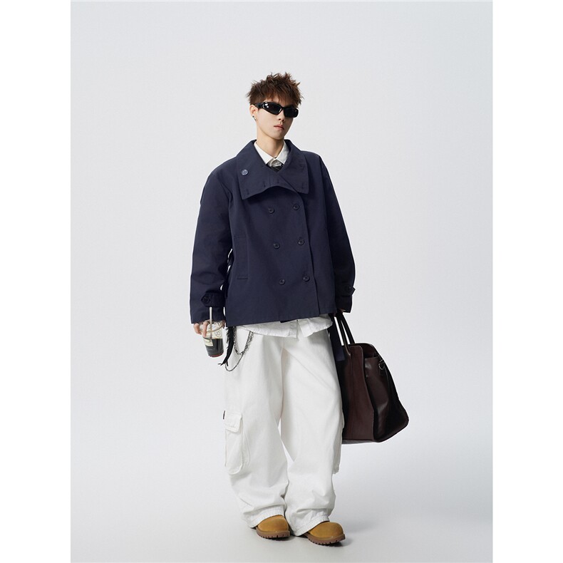 悉尼晨雾复古立领短款风衣男大码M-5XL慵懒风夹克F78036P108控168，男装夹克，星座227-7