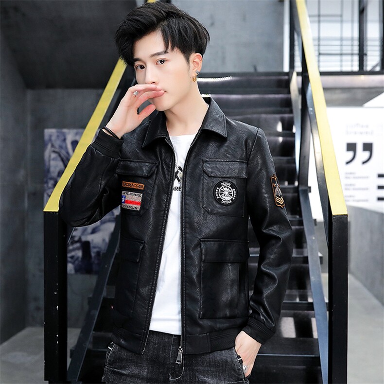 皮衣男春新款男士翻领刺绣休闲外套电商A158,男装皮衣,星座310B-3