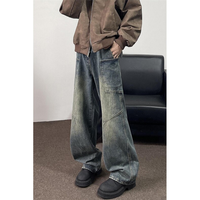 美式高街牛仔裤男潮牌个性显高设计感休闲裤G6732/P50,男装休闲裤,电商D202-1