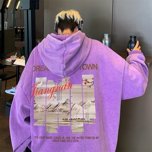 美式潮牌重磅水洗做旧连帽卫衣力推大码男XZ517A-2-Y7745-P68图片