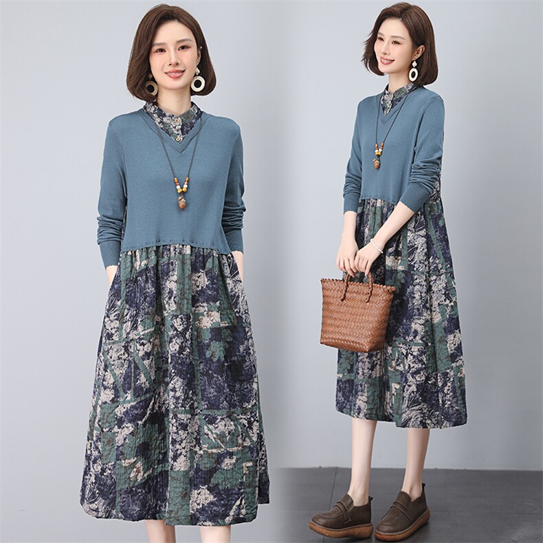 休闲连衣裙女秋季韩系宽松显瘦遮肉直筒裙子学院风盐系胖mm裙，女装连衣裙，江忆布依