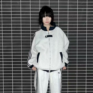 抖音得物品质秋冬美式高街重磅结构拼接织带翻领卫衣夹克外套W113图片
