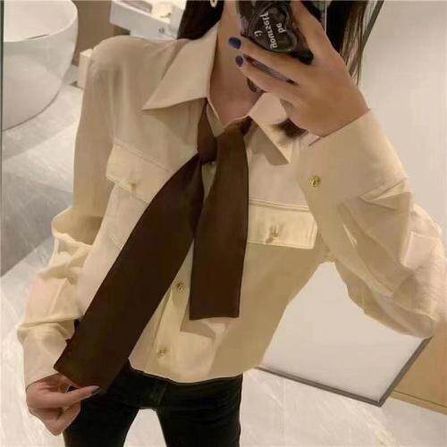 早春新款领带衬衣四色均码，女装，妮斯娜美