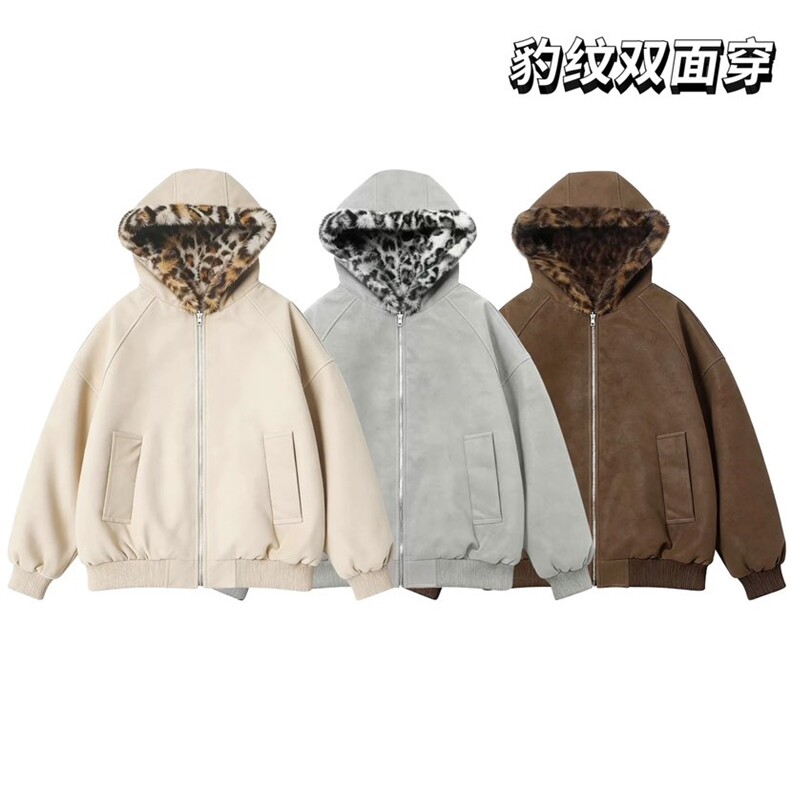现货 PU皮加绒加厚双面穿豹纹外套JK0163-P115图片