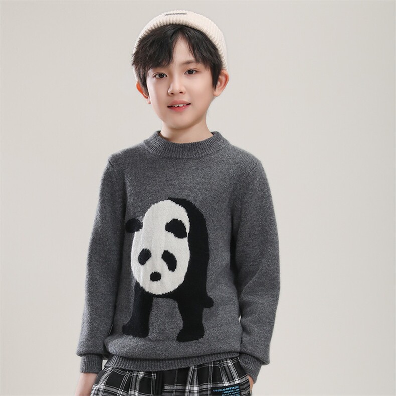 可爱熊猫图案儿童羊毛衫简约保暖秋冬新款适合男女童,童装儿童羊毛衫,凯旺羊绒