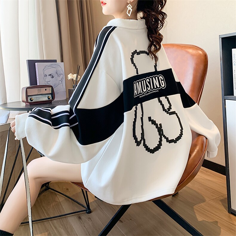 S6005韩版鱼鳞布后包领特大码300斤polo领薄款卫衣女P50，女装卫衣/绒衫，星座309B-2