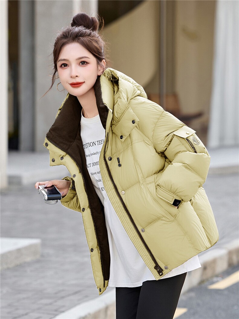 2025年冬季有帽不可拆90白鸭绒保暖,女装羽绒服,艾尚靓装