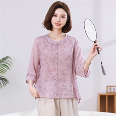 2026夏季苎麻新款碎花衬衫女七分袖中式休闲气质小衬衫，女装衬衫，忆绮罗