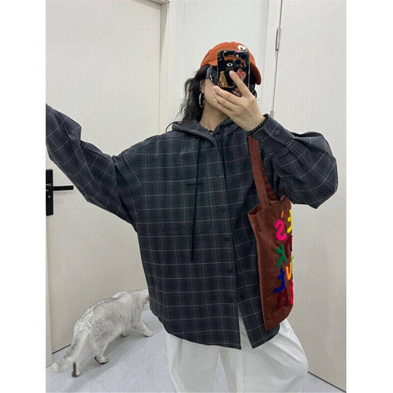 复古连帽夹克男女款秋季暗纹抗皱大格子宽松百搭外套C2261,男装夹克,星座1116A（原606A-3）