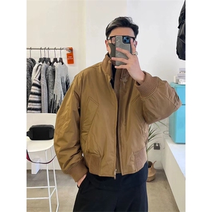 抖音得物 美式潮休闲夹克春季立领纯色复古工装加厚棉服外套MF01图片
