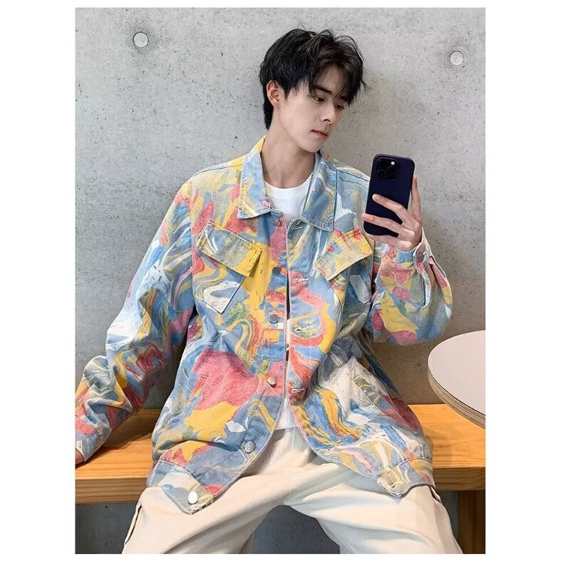 水墨涂鸦外套男春季潮牌痞帅炸街夹克美式设计感衣服219/P72,男装夹克,星座506