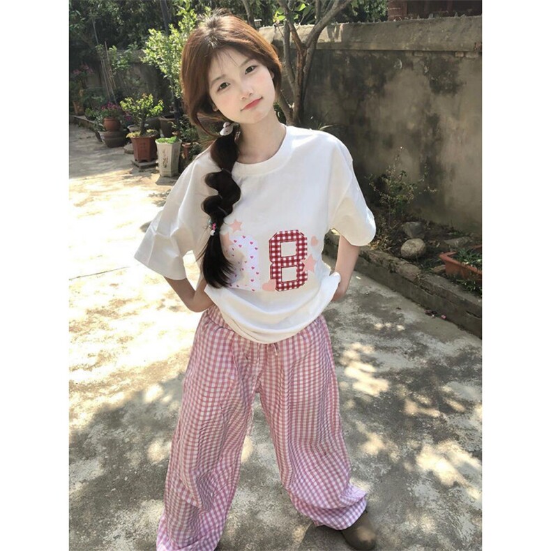 H0791-P35 贴布刺绣螺纹领包边拉肩休闲短袖T恤女图片