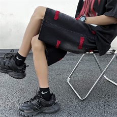 破洞牛仔短裤男夏季美式高街vibe五分裤潮流痞帅休闲裤子，男装牛仔裤，星座716-2