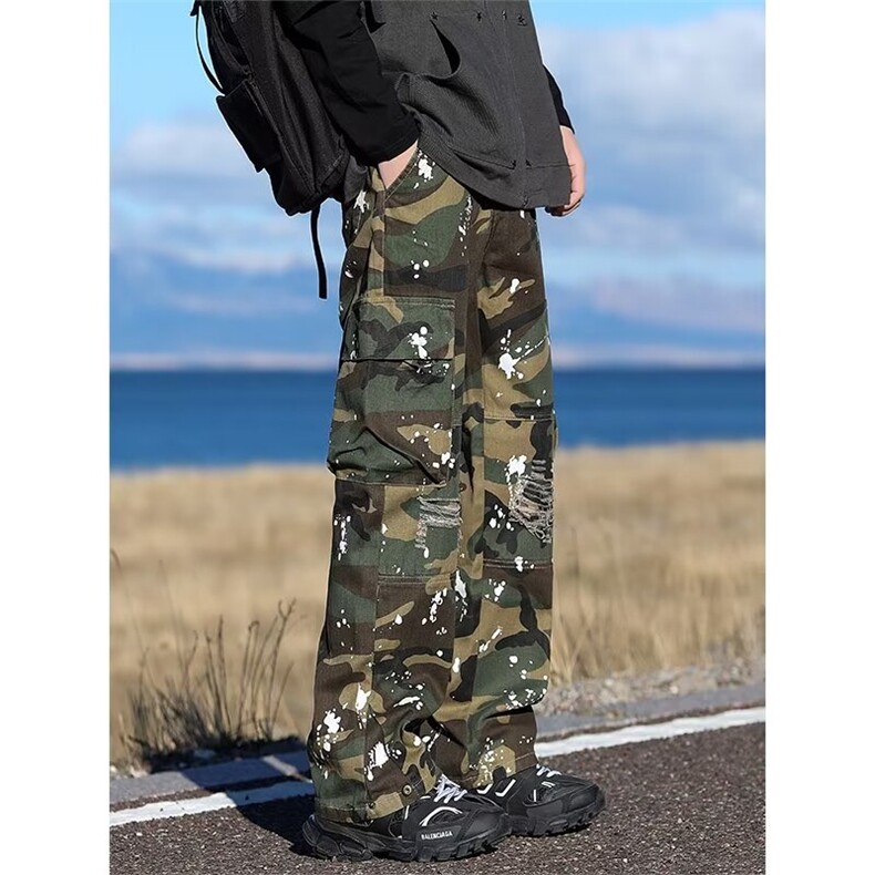 高街泼墨迷彩工装裤男多口袋宽松阔腿潮牌嘻哈1001-1-CK2338-P65，男装工装外套，星座1001-1