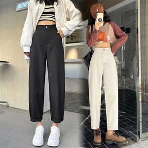 秋季高腰宽松哈伦裤女弯刀休闲奶奶裤小个子九分萝卜裤图片