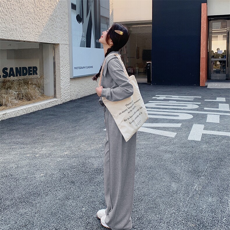 （现货）时尚休闲套装女宽松显瘦翻领卫衣背心阔腿裤三件套潮,女装套装/套裙,韩蔻秀