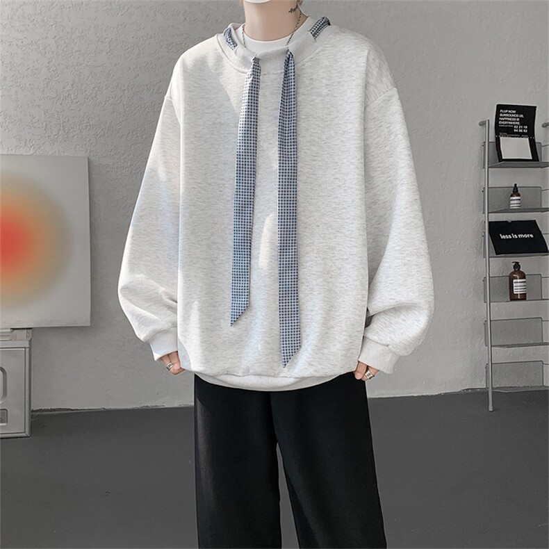 WY10160-特批50控98360g重磅格子拼接领带大码撞色个性卫衣男潮,男装卫衣,电商A059