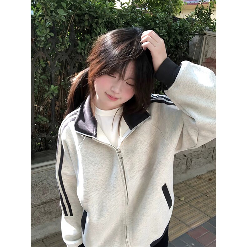 抖音得物高品质26春装美式高街重磅结构拼接织带立领卫衣外套CM42,女装短外套,电商A486