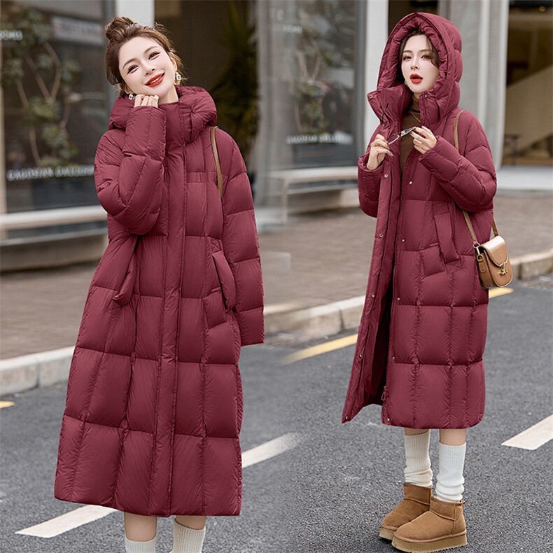 2024年冬季新款时尚设计感加厚保暖长款立领90白鸭绒羽绒服，女装羽绒服，火爆靓佳人