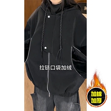 现货高品质美式高街重磅座山雕连帽pu皮棉衣男女加厚毛毛绒冬外套，男装皮衣，电商A486
