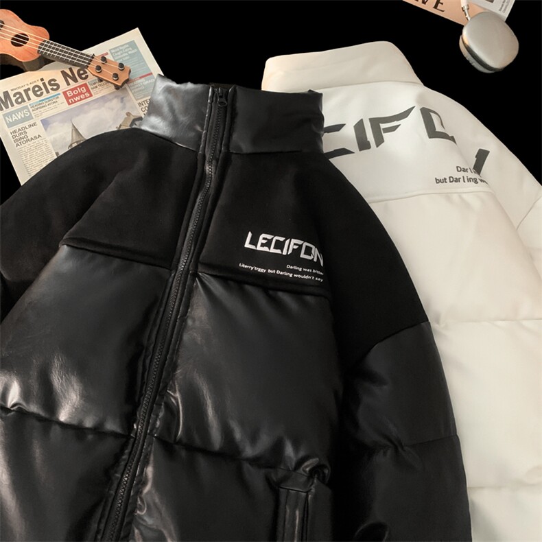 拼接加厚棉衣男PU皮立领棉袄软皮棉服外套3365-P90控118,男装棉衣,星座207