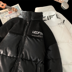 拼接加厚棉衣男PU皮立领棉袄软皮棉服外套3365-P90控118，男装棉衣，星座207