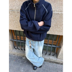 复古面料带纹理重磅高质量肌理半拉链卫衣ZW0115-P55图片