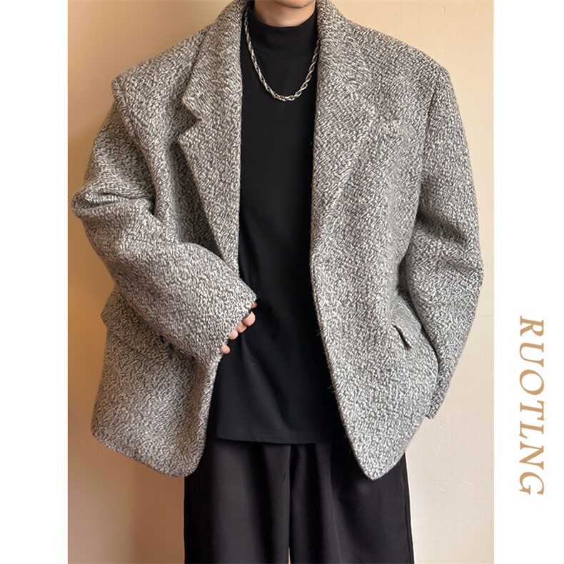 现货-秋冬潮牌羊毛呢垫肩西装外套男时尚呢子夹克-AJ23121-P155,男装毛呢大衣,电商A351