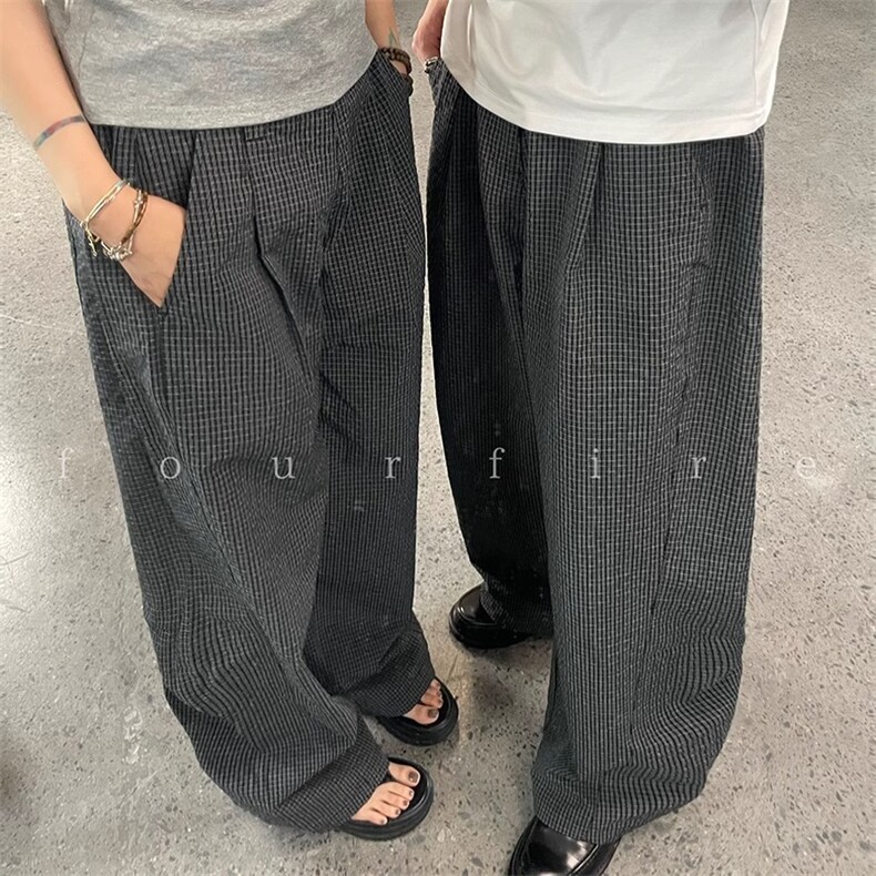 夏秋格子弯刀休闲裤女美式宽松可调节伞兵情侣裤子潮K6570-P52,男装休闲裤,星座412-1