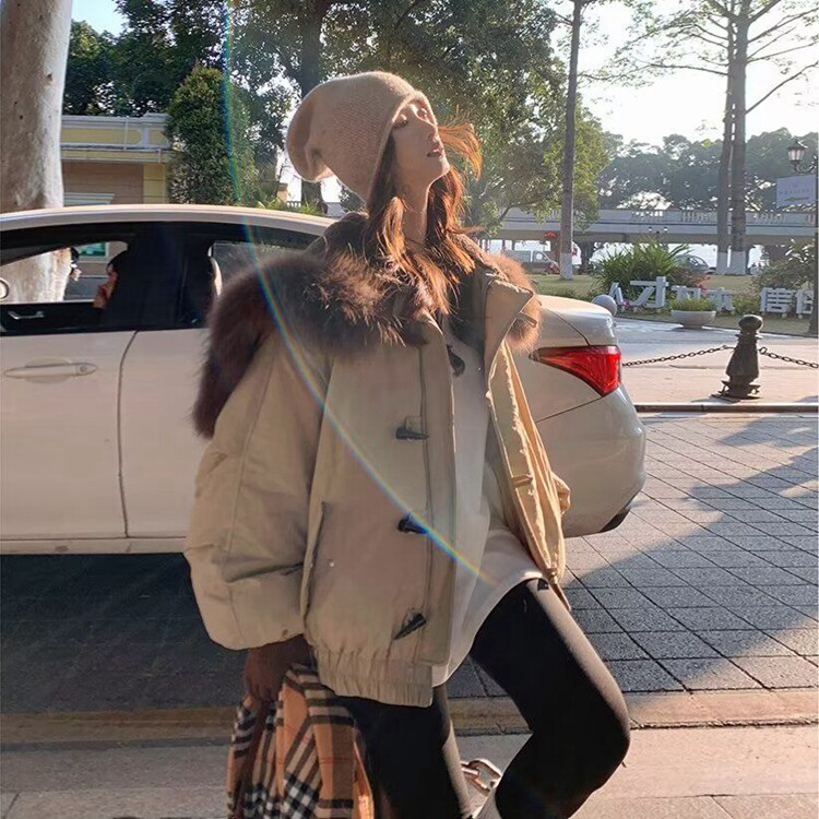 潮牌情侣派克服短款羽绒棉服仿兔毛大毛领连帽棉衣冬外套美式复古,男装棉衣,星座218-8