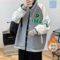 秋装新品青少年夹克休闲棒球服潮加绒加厚毛巾绣外套男2114-P65，男装夹克，电商A441-1