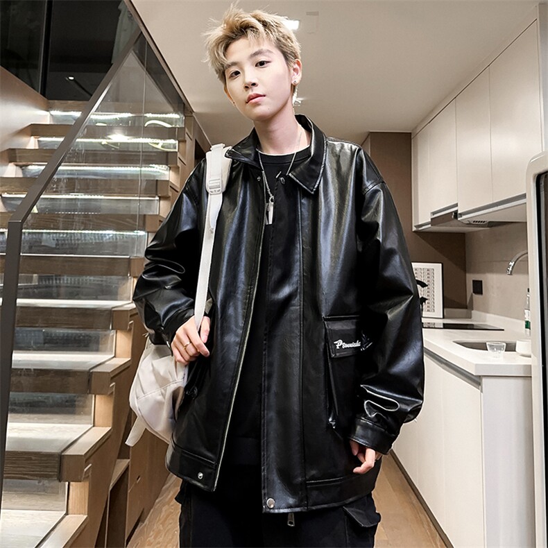 翻领工装机车皮夹克男情侣刺绣皮衣潮流外套A266-PY007-P85控138，男装夹克，电商A266