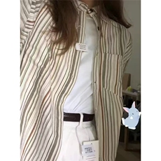 港风复古宽松条纹衬衫外套女春秋新款衬衣设计感小众打底衫上衣服，男装T恤，星座1210-1