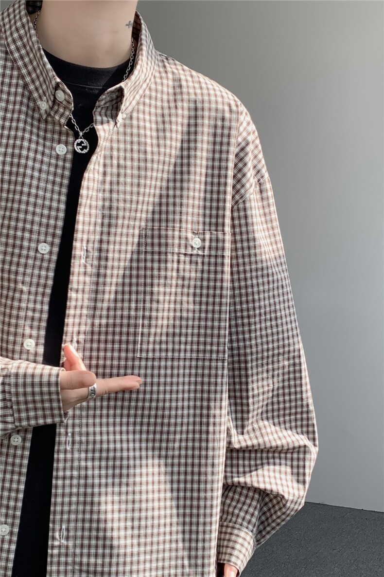 8XL-Mmiu系穿搭复古蓝格子衬衫男宽松纯棉长袖衬衣男CS540-P45,男装衬衫,电商D206-1