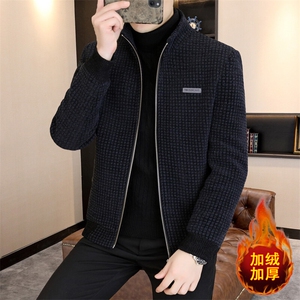 秋冬新款男士商务休闲简约百搭加绒加厚毛呢大衣夹克外套D118P140图片