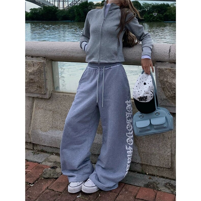 2025美式复古字母印花休闲裤秋季男女宽松休闲ins长裤，女装休闲裤，星座1210-1