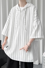 冰丝A177-T507-P40条纹连帽T恤衫七分袖.96%涤纶4%氨纶，男装T恤，电商A177