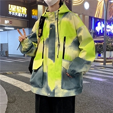2024春季新款连帽夹克外套扎染冲锋衣工装情侣潮A436-D1207-P65，男装夹克，电商A436