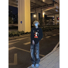 美式复古史努比印花长袖T恤小领口打底衫，男装T恤，星座310A-4