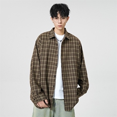 格子衬衣潮流格子衬衫男港风休闲长袖外套青少年男装2377P35，男装衬衫，星座1107-1