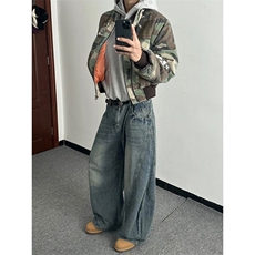 弯刀牛仔裤男款春秋季cleanfit水洗做旧宽松镰刀阔腿长裤NZS205，男装牛仔裤，星座516A