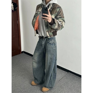 弯刀牛仔裤男款春秋季cleanfit水洗做旧宽松镰刀阔腿长裤NZS205图片
